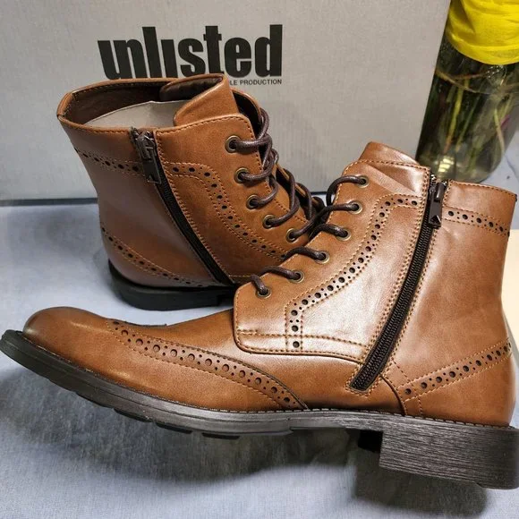 Kenneth Cole Lace-up Unlisted Boots with Zipper- Pebble Leather Size 9.5M